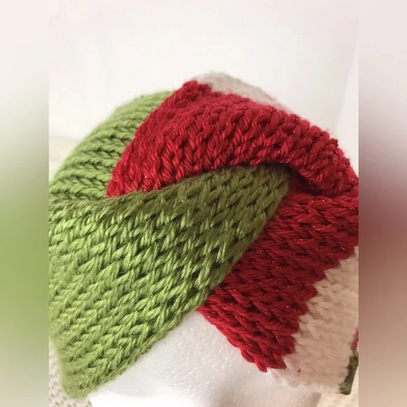 Festive Green and Red Knitted Sparkle Headband, Ear-warmer, Handmade, New - Picture 2 of 7